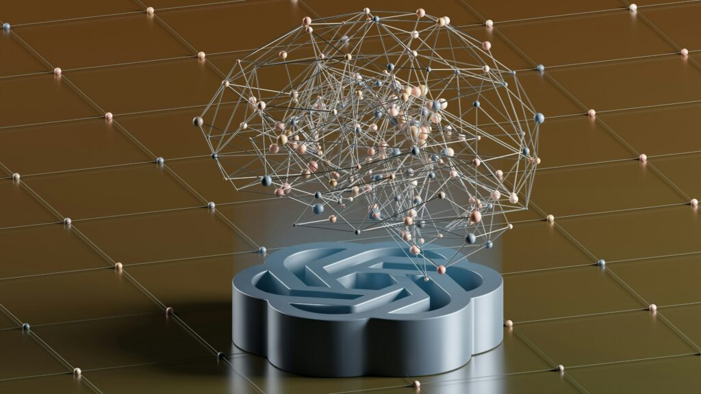 a computer generated image of a network and a laptop
